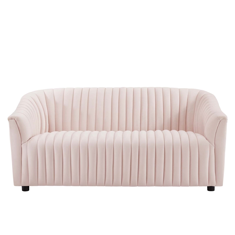 Modway Announce Modern Performance Velvet Channel Tufted Loveseat in Pink