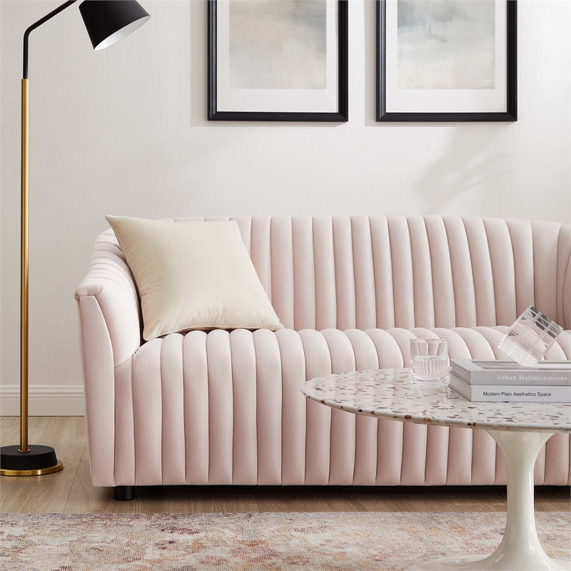Modway Announce Modern Performance Velvet Channel Tufted Loveseat in Pink
