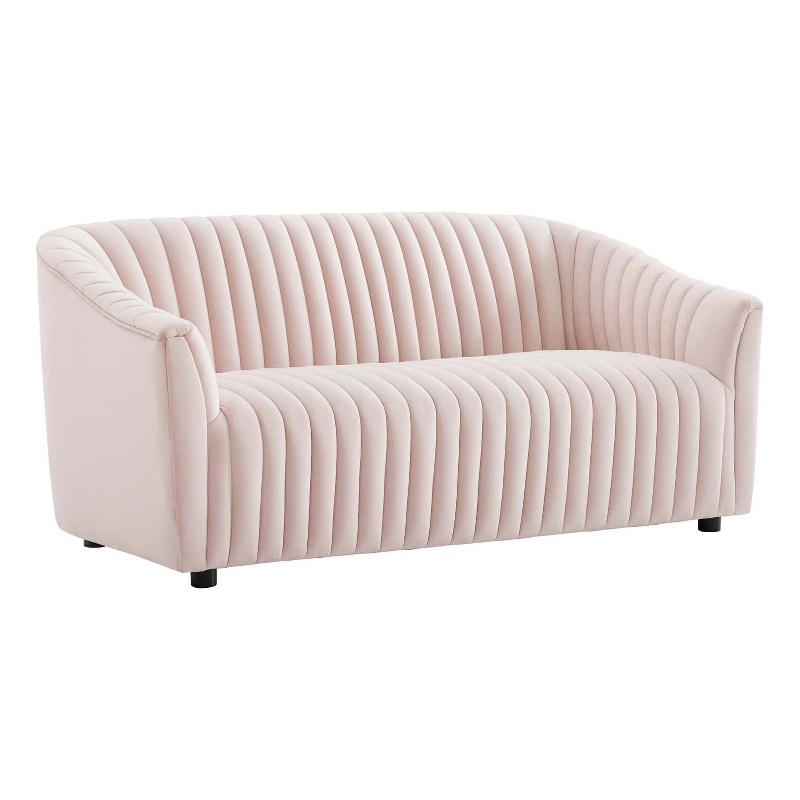 Modway Announce Modern Performance Velvet Channel Tufted Loveseat in Pink