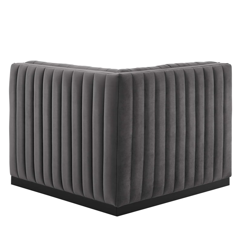 Modway Conjure Modern Channel Tufted Velvet Right Corner Chair in Gray