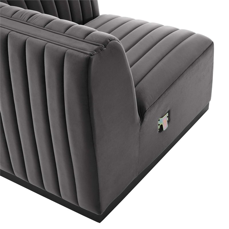Modway Conjure Modern Channel Tufted Velvet Right Corner Chair in Gray