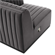 Modway Conjure Modern Channel Tufted Velvet Right Corner Chair in Gray