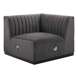 modway conjure channel tufted velvet right corner chair in black/gray