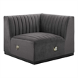 Modway Conjure Modern Channel Tufted Velvet Right Corner Chair in Gray
