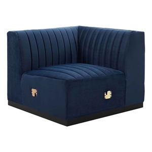 modway conjure channel tufted velvet right corner chair in black/midnight blue