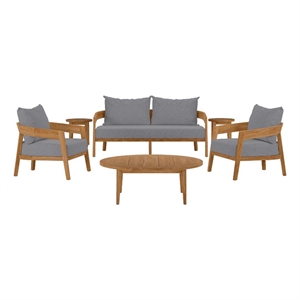modway brisbane 6-piece wood & fabric outdoor patio set in natural/gray