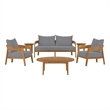 Modway Brisbane 6-Piece Teak Wood Outdoor Patio Set in Natural/Gray
