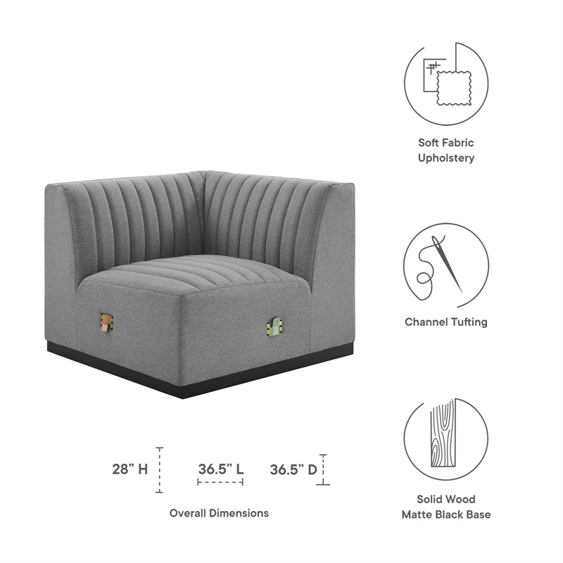 Modway Conjure Modern Channel Tufted Fabric Right Corner Chair in Gray