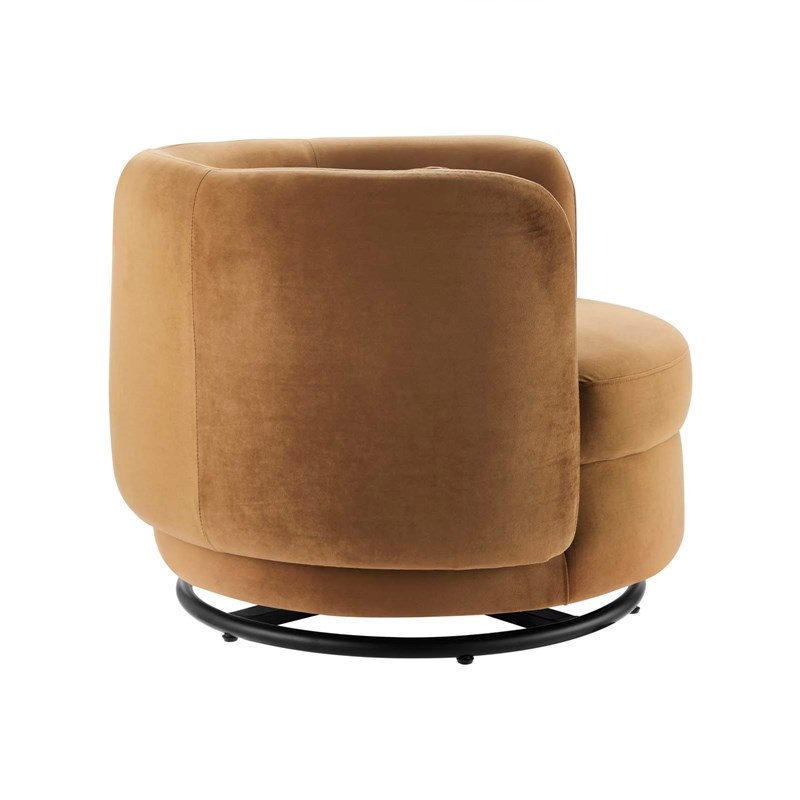 Modway Relish Upholstered Velvet Fabric Swivel Chair in Black/Cognac Brown
