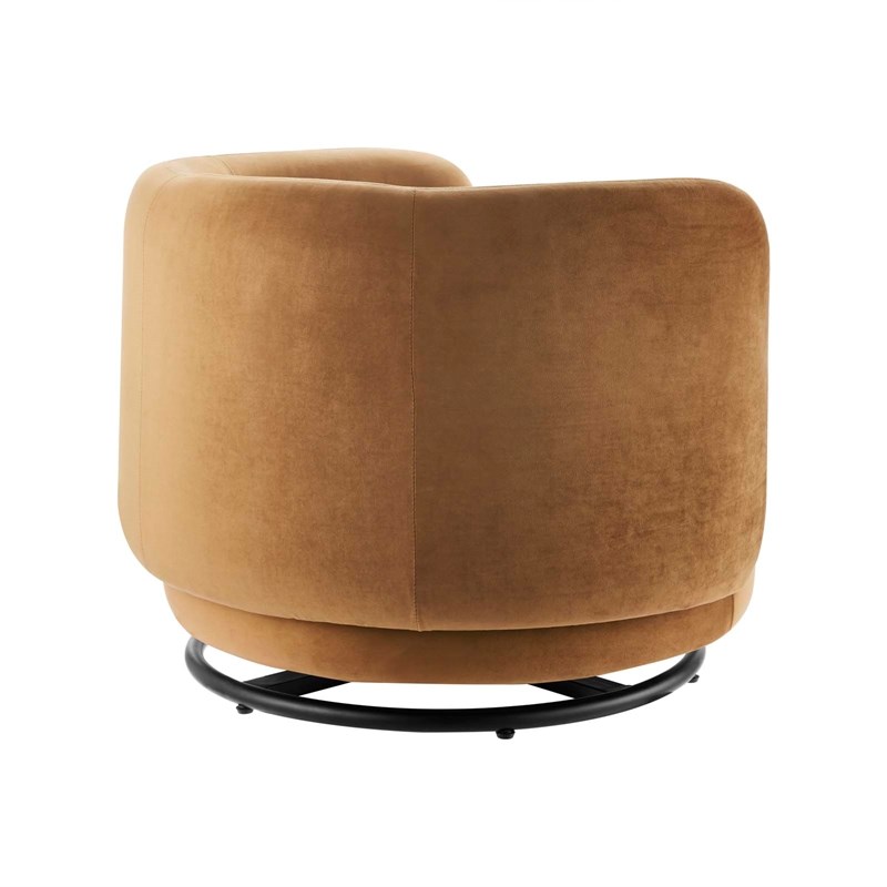 Modway Relish Upholstered Velvet Fabric Swivel Chair in Black/Cognac Brown