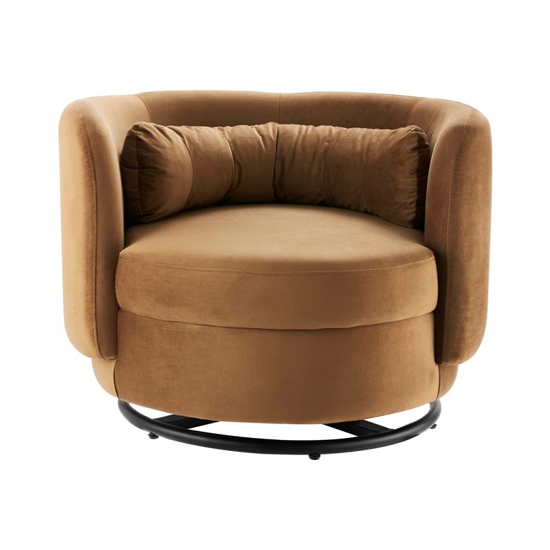 Modway Relish Upholstered Velvet Fabric Swivel Chair in Black/Cognac Brown