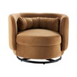 Modway Relish Upholstered Velvet Fabric Swivel Chair in Black/Cognac Brown
