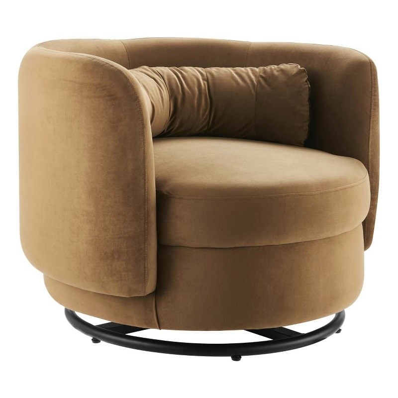 Modway Relish Upholstered Velvet Fabric Swivel Chair in Black/Cognac Brown