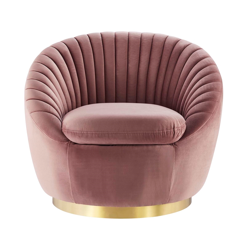 Modway Whirr Upholstered Velvet Fabric Swivel Chair in Gold/Dusty Rose Pink
