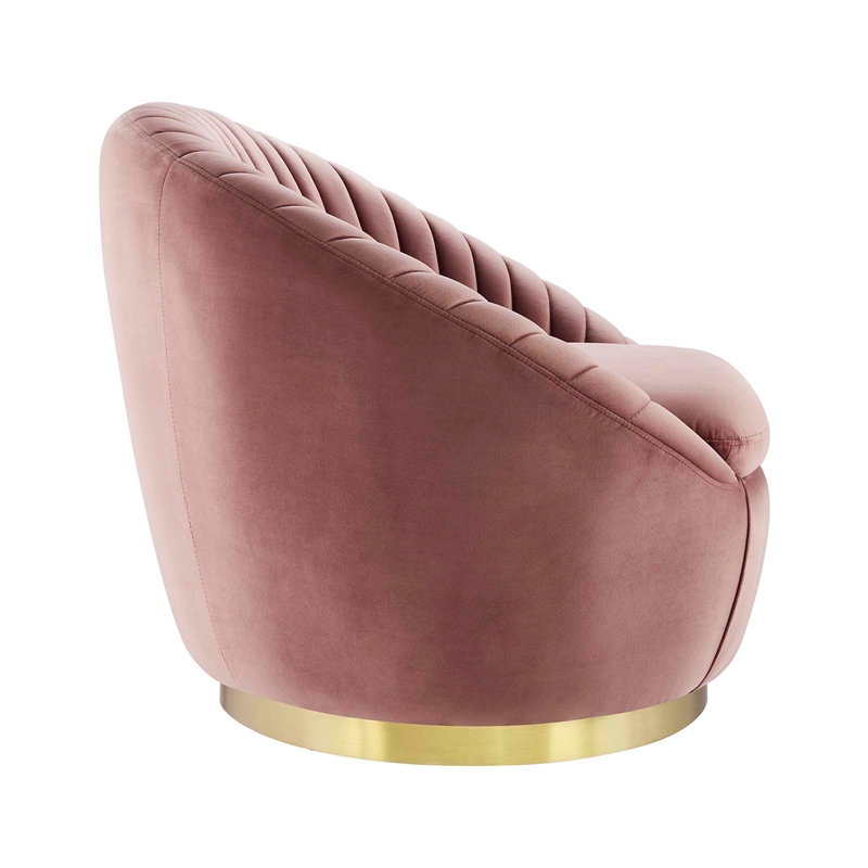 Modway Whirr Upholstered Velvet Fabric Swivel Chair in Gold/Dusty Rose Pink
