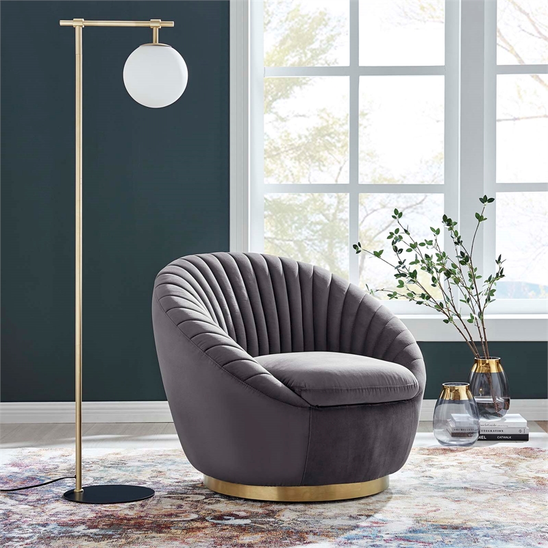 Modway Whirr Upholstered Performance Velvet Swivel Chair in Gold/Gray