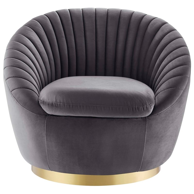 Modway Whirr Upholstered Performance Velvet Swivel Chair in Gold/Gray