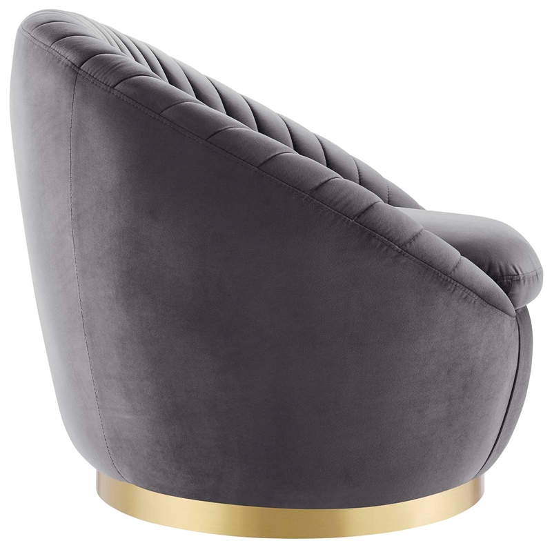 Modway Whirr Upholstered Performance Velvet Swivel Chair in Gold/Gray