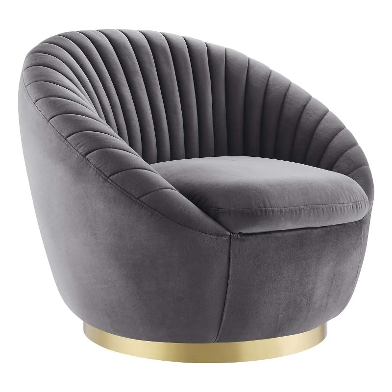 Modway Whirr Upholstered Performance Velvet Swivel Chair in Gold/Gray