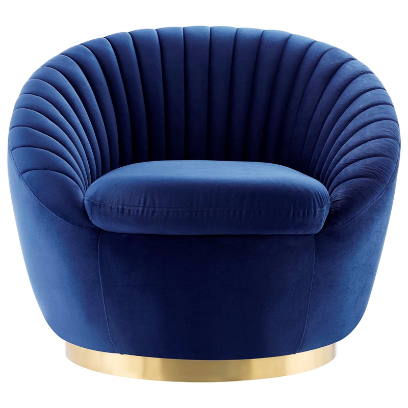 Modway Whirr Upholstered Performance Velvet Swivel Chair in Gold/Navy
