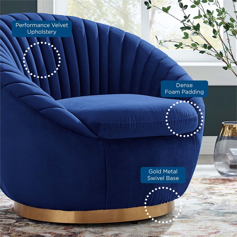 Modway Whirr Upholstered Performance Velvet Swivel Chair in Gold/Navy