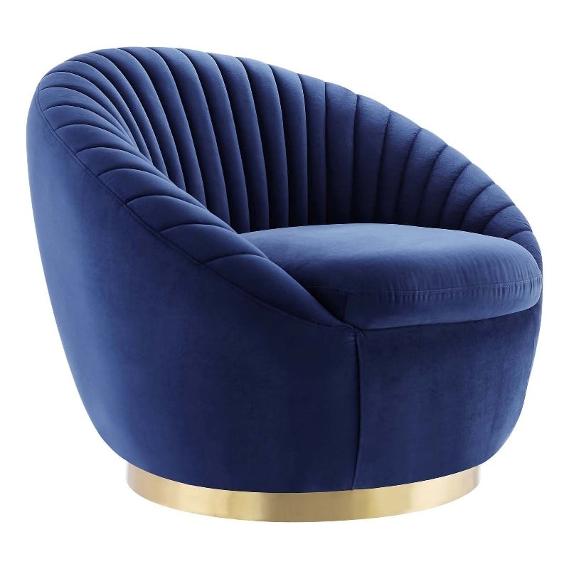 Modway Whirr Upholstered Performance Velvet Swivel Chair in Gold/Navy