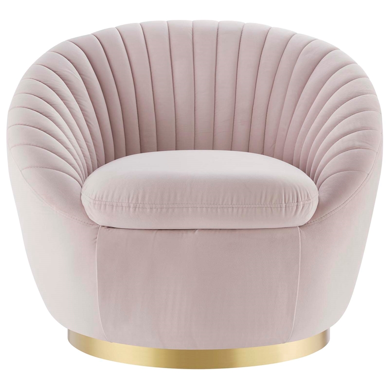 Modway Whirr Upholstered Performance Velvet Swivel Chair in Gold/Pink