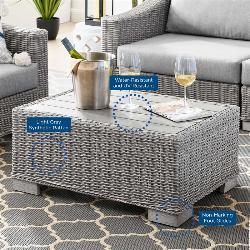 Modway Conway 4-Piece Fabric & Rattan Patio Furniture Set in Light Gray