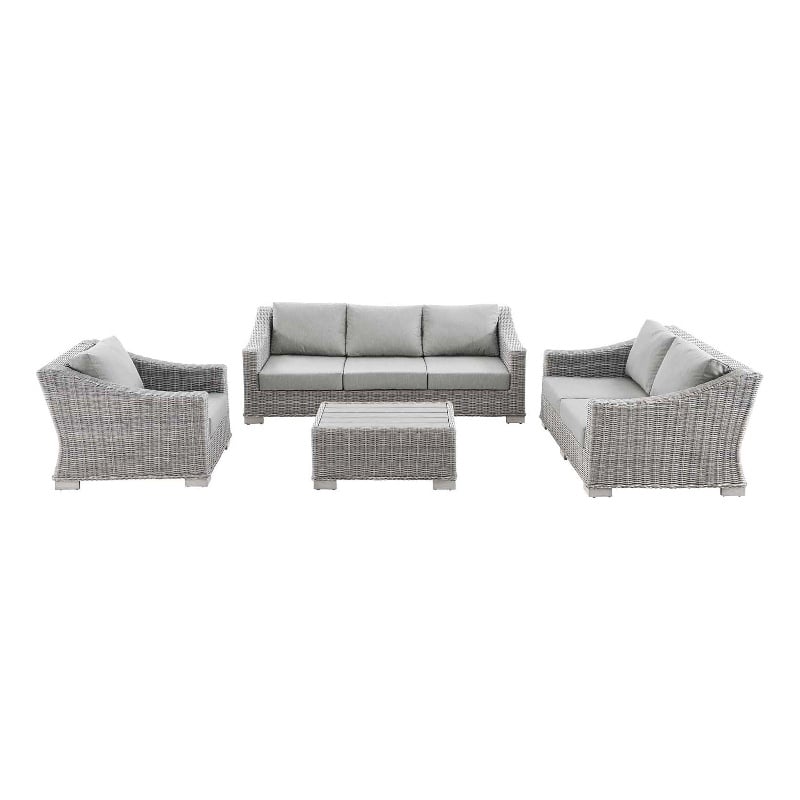 Modway Conway 4-Piece Fabric & Rattan Patio Furniture Set in Light Gray