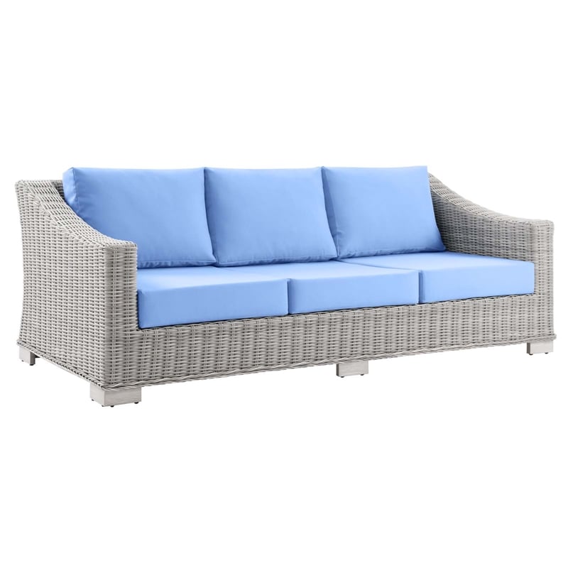 Modway Conway 4-Piece Fabric & Rattan Patio Furniture Set in Light Gray/Blue