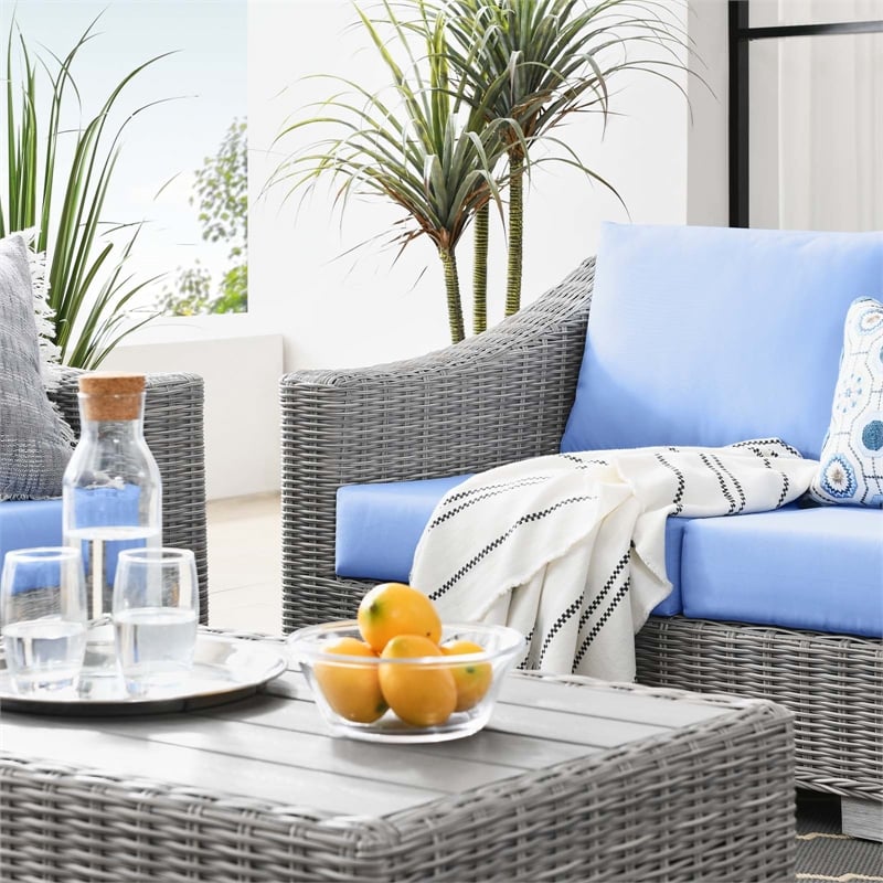 Modway Conway 4-Piece Fabric & Rattan Patio Furniture Set in Light Gray/Blue