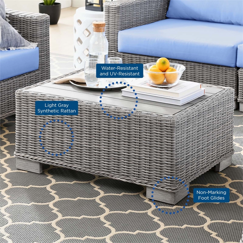 Modway Conway 4-Piece Fabric & Rattan Patio Furniture Set in Light Gray/Blue