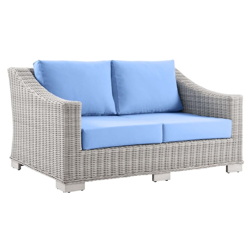 Modway Conway 4-Piece Fabric & Rattan Patio Furniture Set in Light Gray/Blue