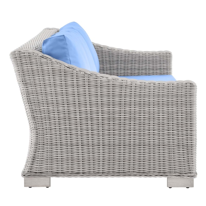 Modway Conway 4-Piece Fabric & Rattan Patio Furniture Set in Light Gray/Blue