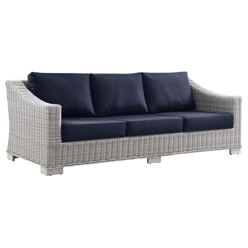 Modway Conway 4-Piece Fabric & Rattan Patio Furniture Set in Light Gray/Navy