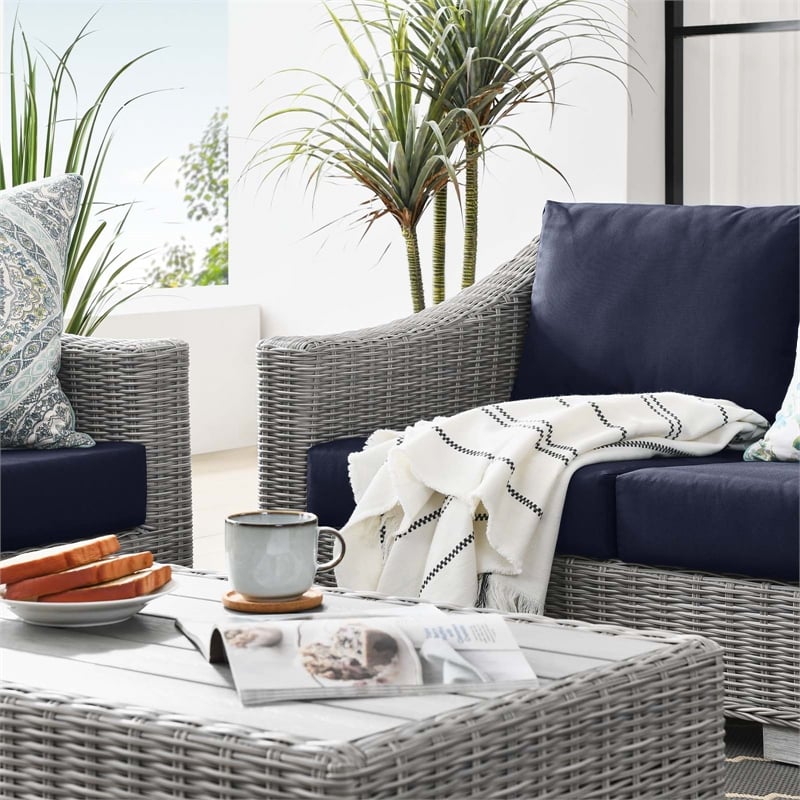 Modway Conway 4-Piece Fabric & Rattan Patio Furniture Set in Light Gray/Navy
