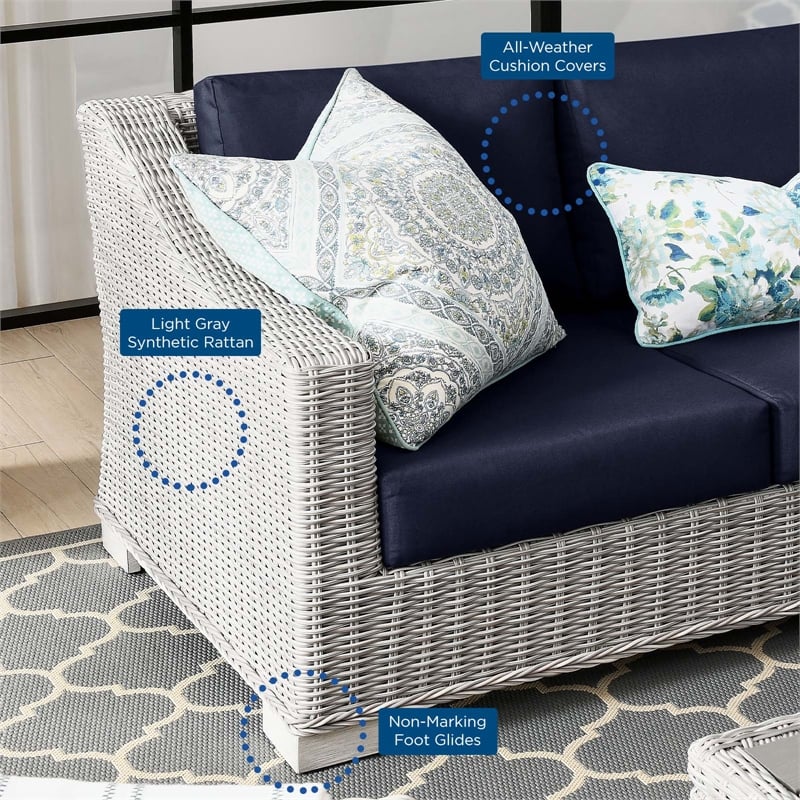 Modway Conway 4-Piece Fabric & Rattan Patio Furniture Set in Light Gray/Navy