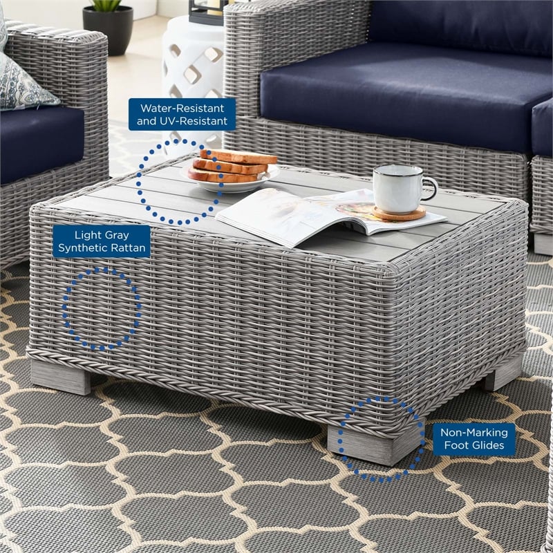 Modway Conway 4-Piece Fabric & Rattan Patio Furniture Set in Light Gray/Navy
