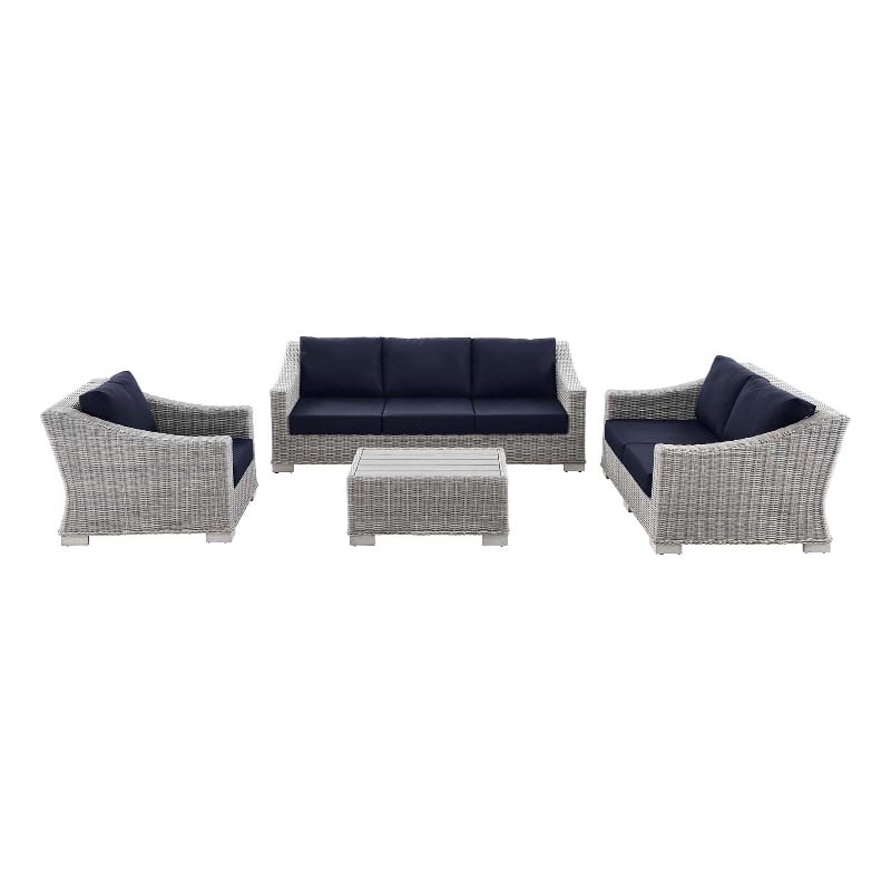 Modway Conway 4-Piece Fabric & Rattan Patio Furniture Set in Light Gray/Navy