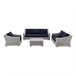 Modway Conway 4-Piece Fabric & Rattan Patio Furniture Set in Light Gray/Navy