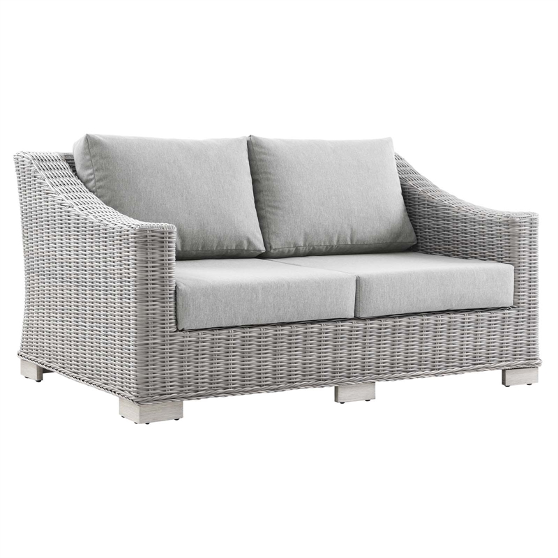 Modway Conway 5-Piece Fabric & Rattan Patio Furniture Set in Light Gray