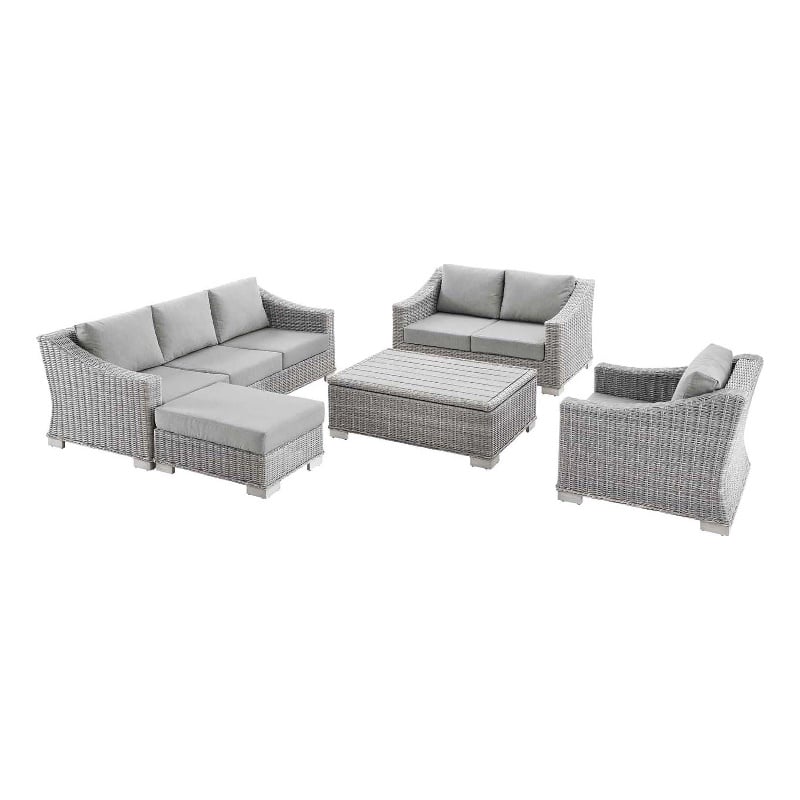 Modway Conway 5-Piece Fabric & Rattan Patio Furniture Set in Light Gray