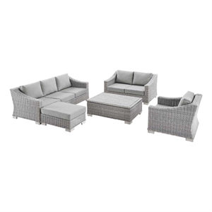 modway conway 5-piece rattan & fabric outdoor patio sofa set in light gray