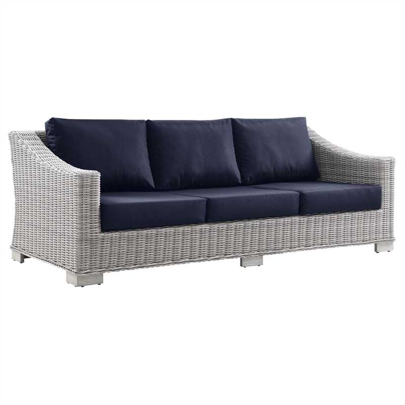 Modway Conway 5-Piece Fabric & Rattan Patio Furniture Set in Light Gray/Navy