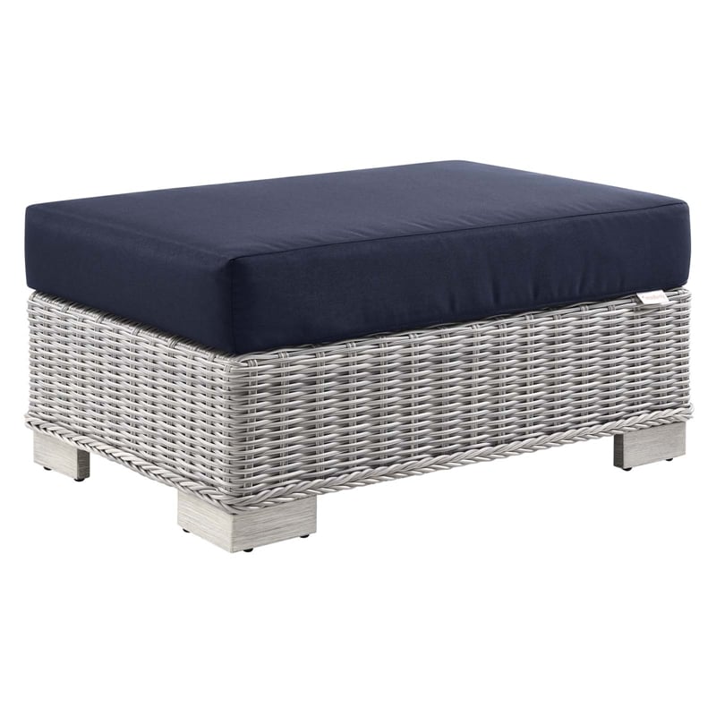 Modway Conway 5-Piece Fabric & Rattan Patio Furniture Set in Light Gray/Navy