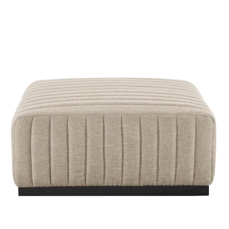 Modway Conjure Modern Channel Tufted Fabric Upholstered Ottoman in Beige