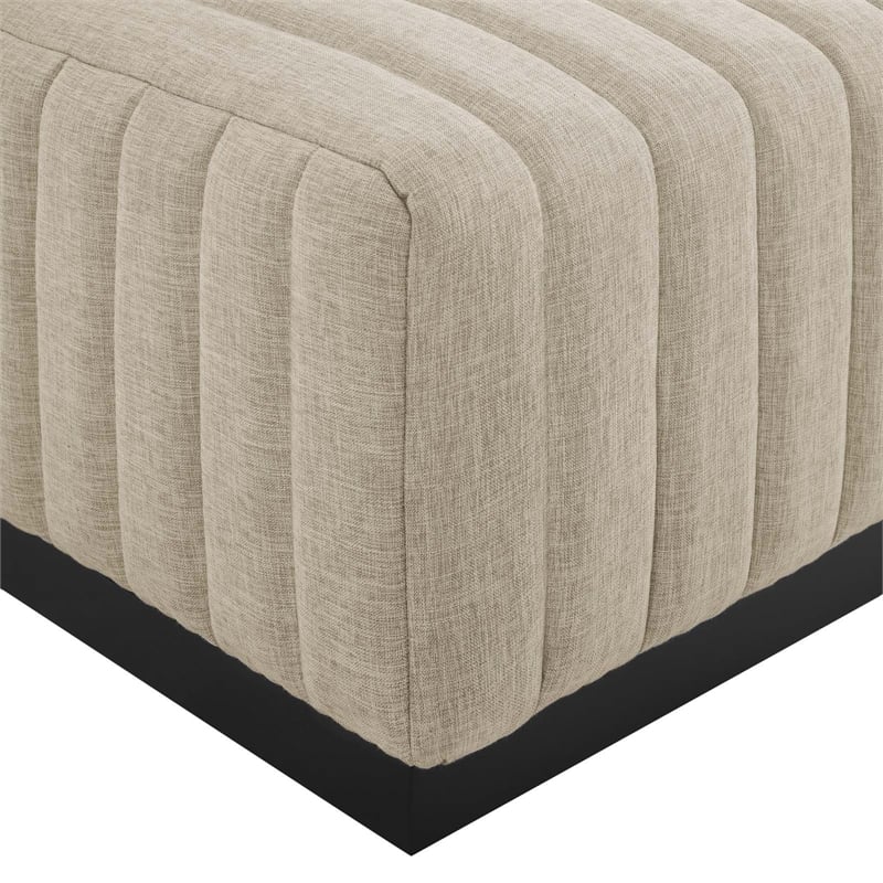 Modway Conjure Modern Channel Tufted Fabric Upholstered Ottoman in Beige