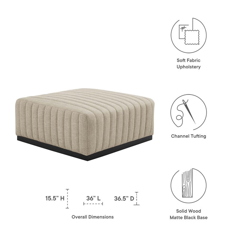 Modway Conjure Modern Channel Tufted Fabric Upholstered Ottoman in Beige