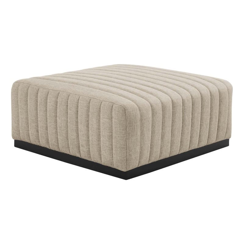 Modway Conjure Modern Channel Tufted Fabric Upholstered Ottoman in Beige