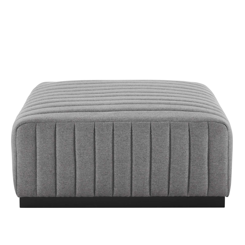 Modway Conjure Modern Channel Tufted Fabric Upholstered Ottoman in Light Gray